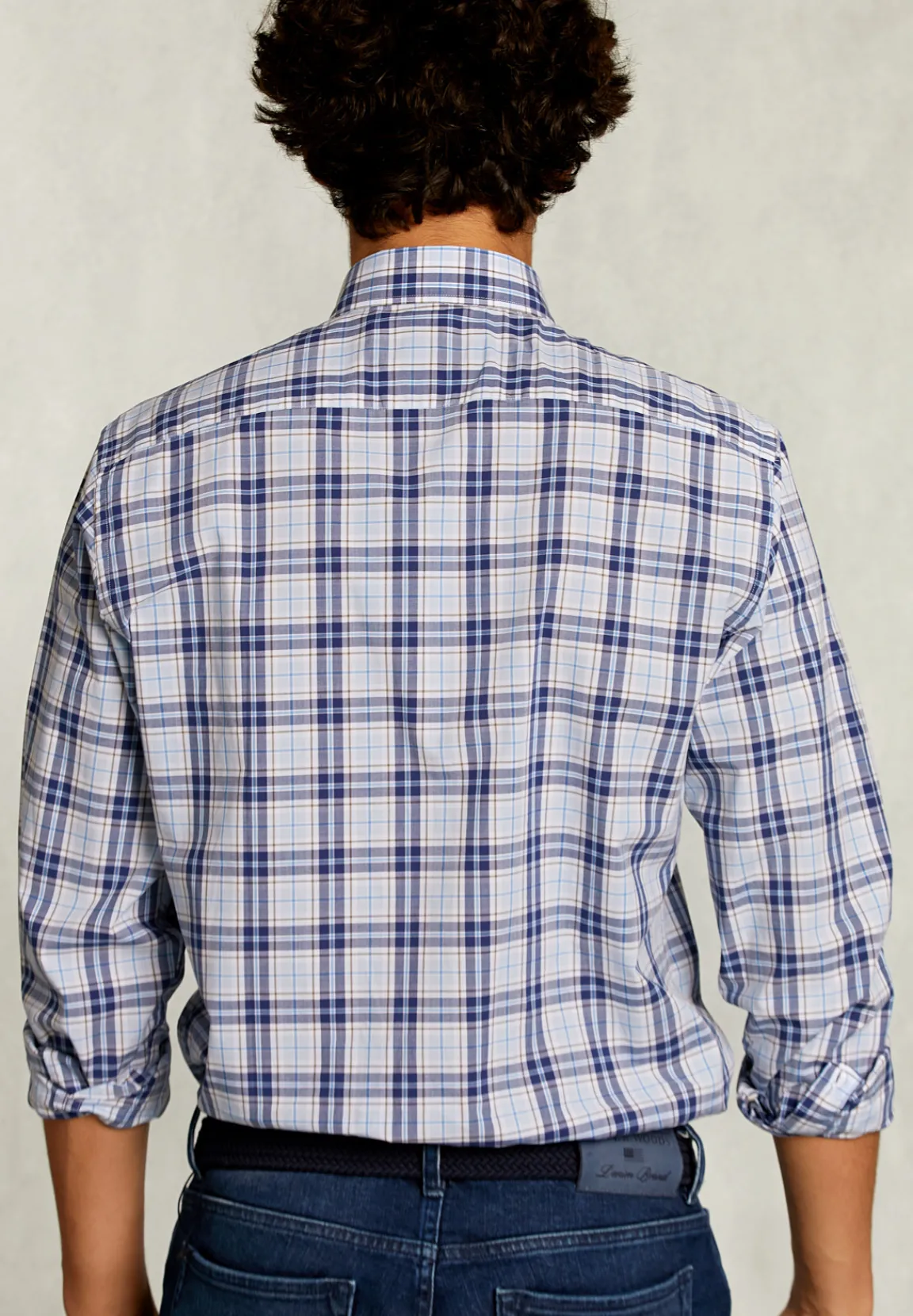 Outlet River Woods Custom fit geruit hemd blauw/wit -