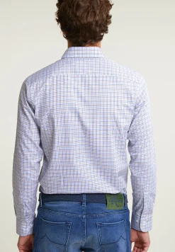 Best River Woods Custom fit geruit hemd blauw/beige -