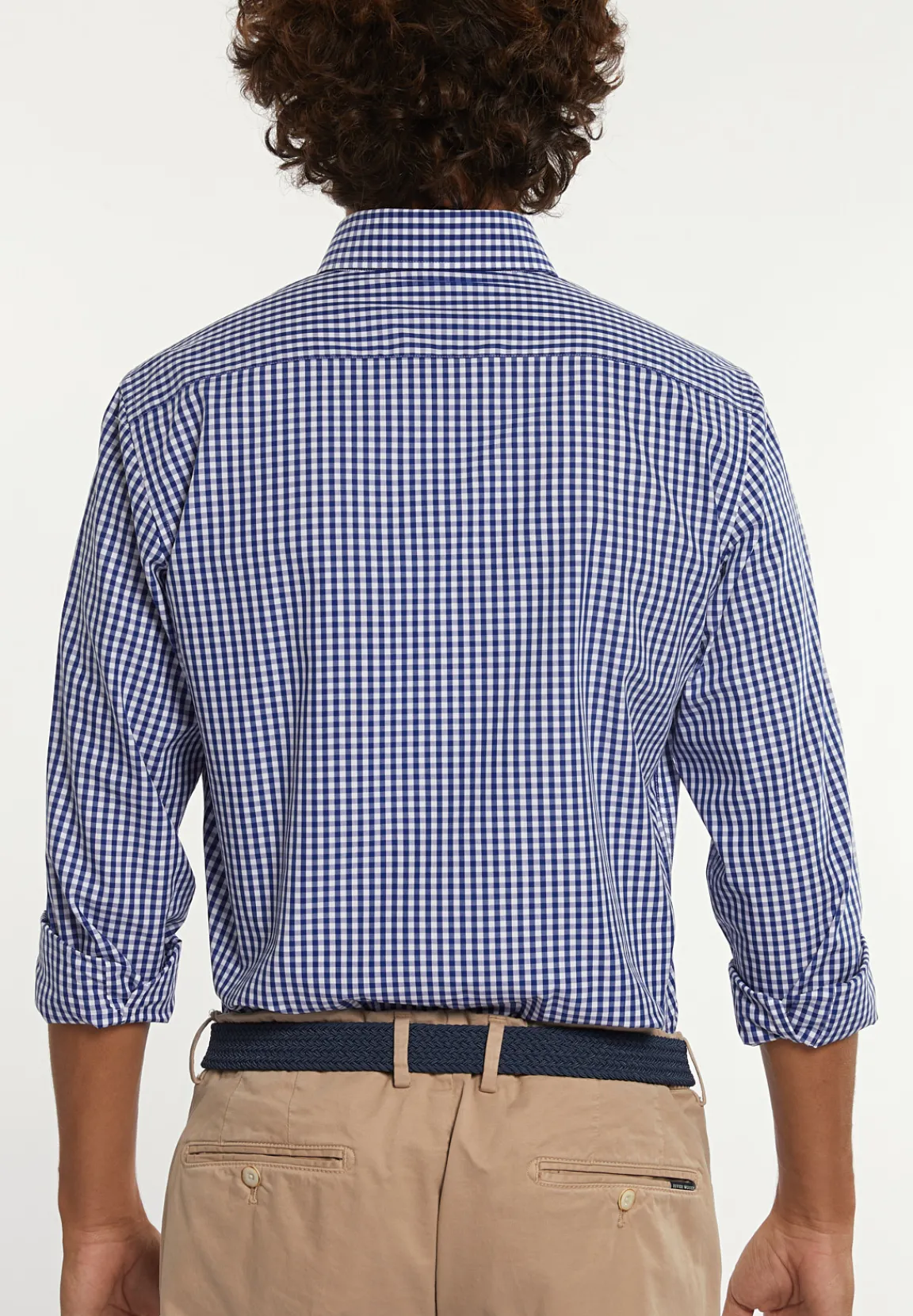Outlet River Woods Custom fit geruit hemd blauw/wit -