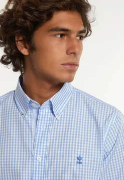 New River Woods Custom fit geruit hemd blauw/wit -