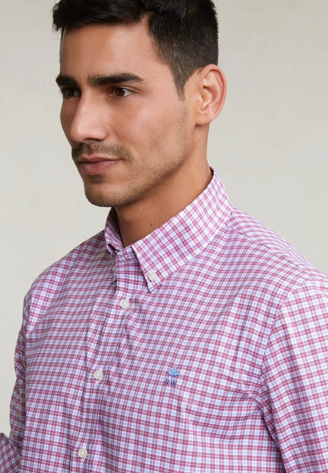 Sale River Woods Custom fit geruit hemd blauw en rood -