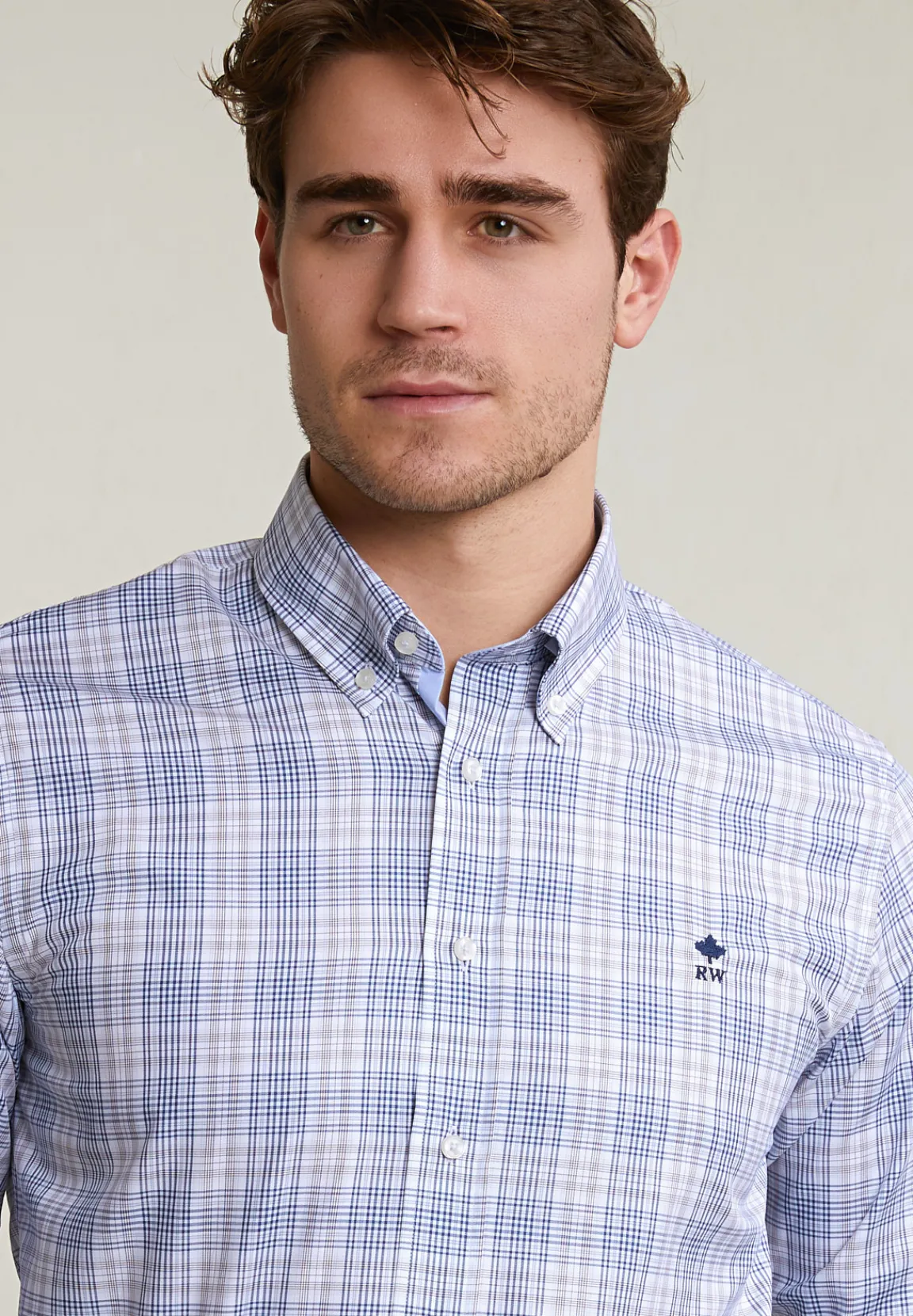 Discount River Woods Custom fit geruit hemd blauw/beige -