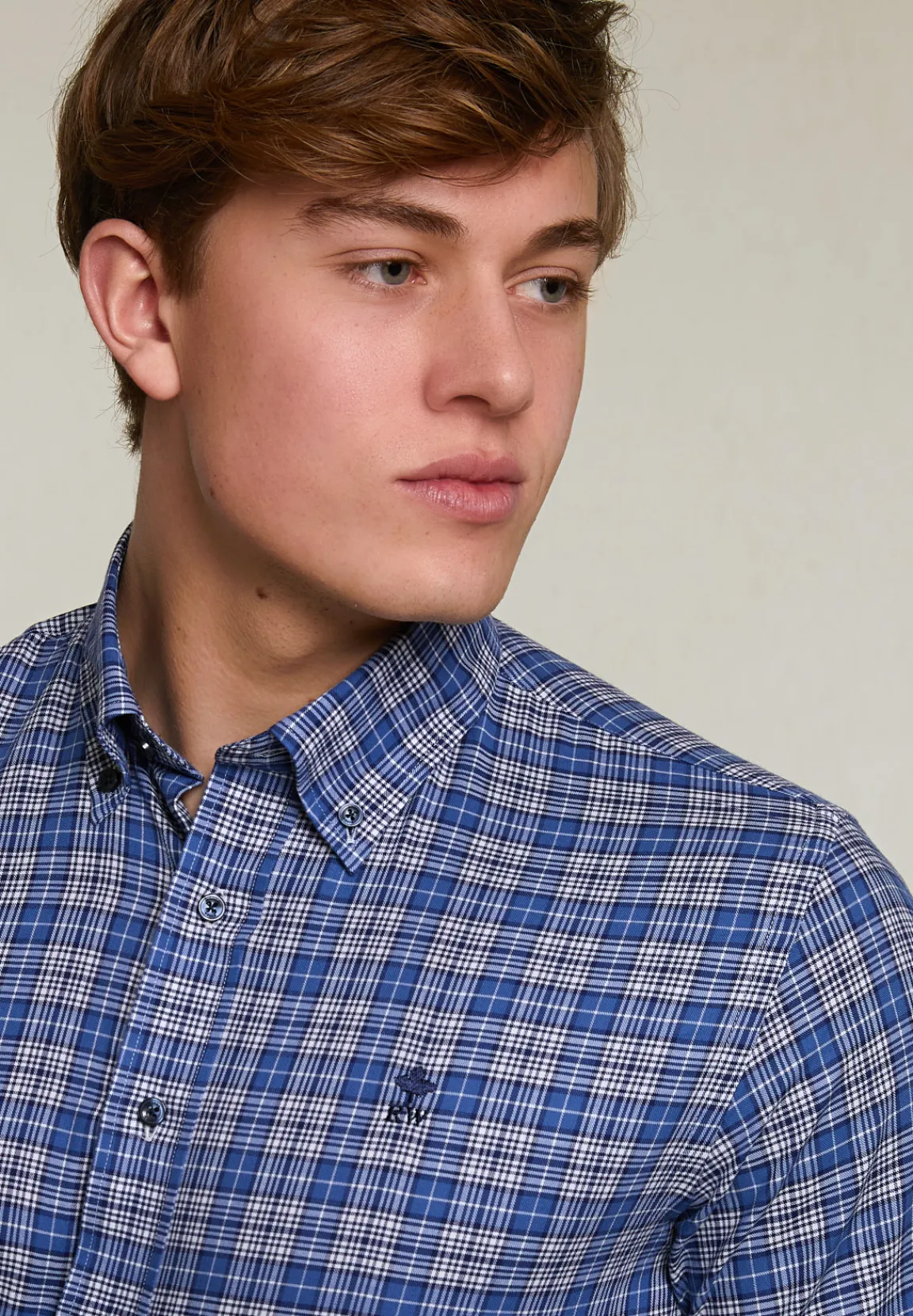 Outlet River Woods Custom fit geruit hemd blauw -