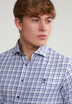 Hot River Woods Custom fit geruit hemd blauw/beige -