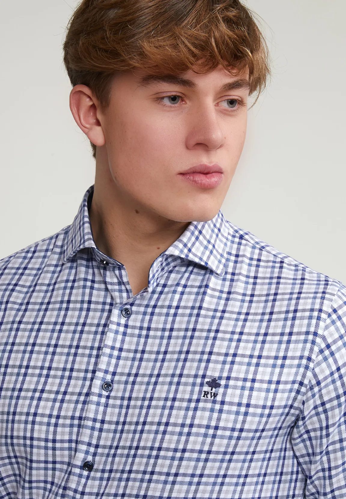 Hot River Woods Custom fit geruit hemd blauw/beige -