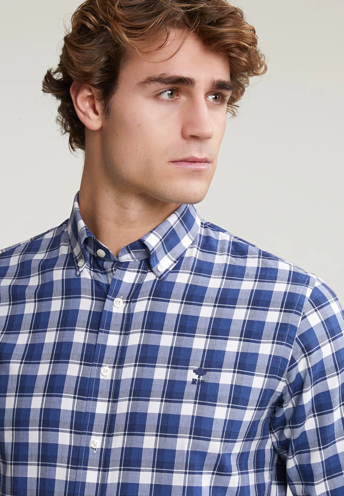 Fashion River Woods Custom fit geruit hemd blauw/wit -