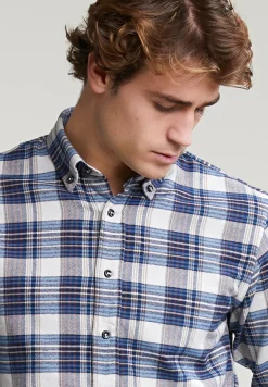 New River Woods Custom fit geruit hemd blauw/beige -