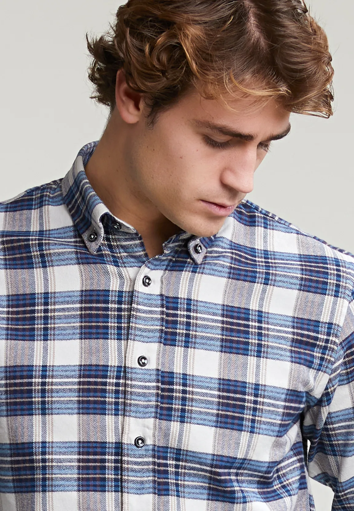New River Woods Custom fit geruit hemd blauw/beige -