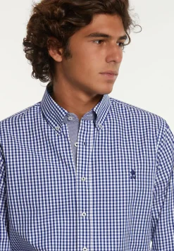 Outlet River Woods Custom fit geruit hemd blauw/wit -