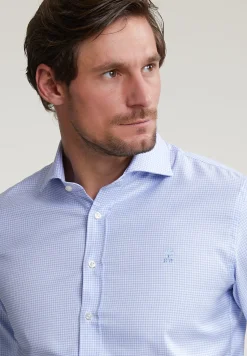 Discount River Woods Custom fit geruit hemd blauw/wit -
