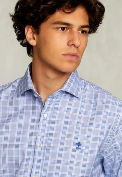 New River Woods Custom fit geruit hemd blauw/wit -