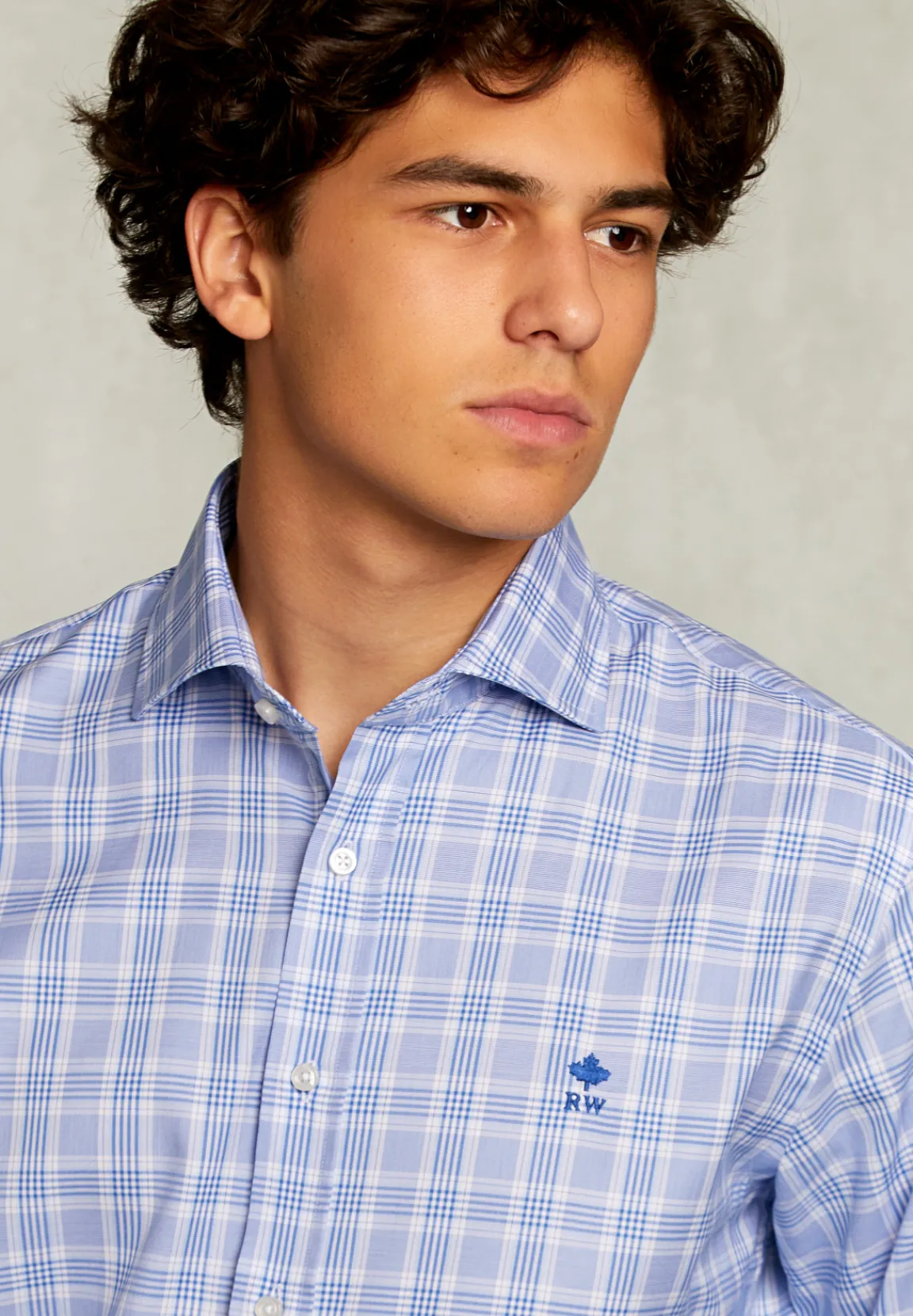 New River Woods Custom fit geruit hemd blauw/wit -