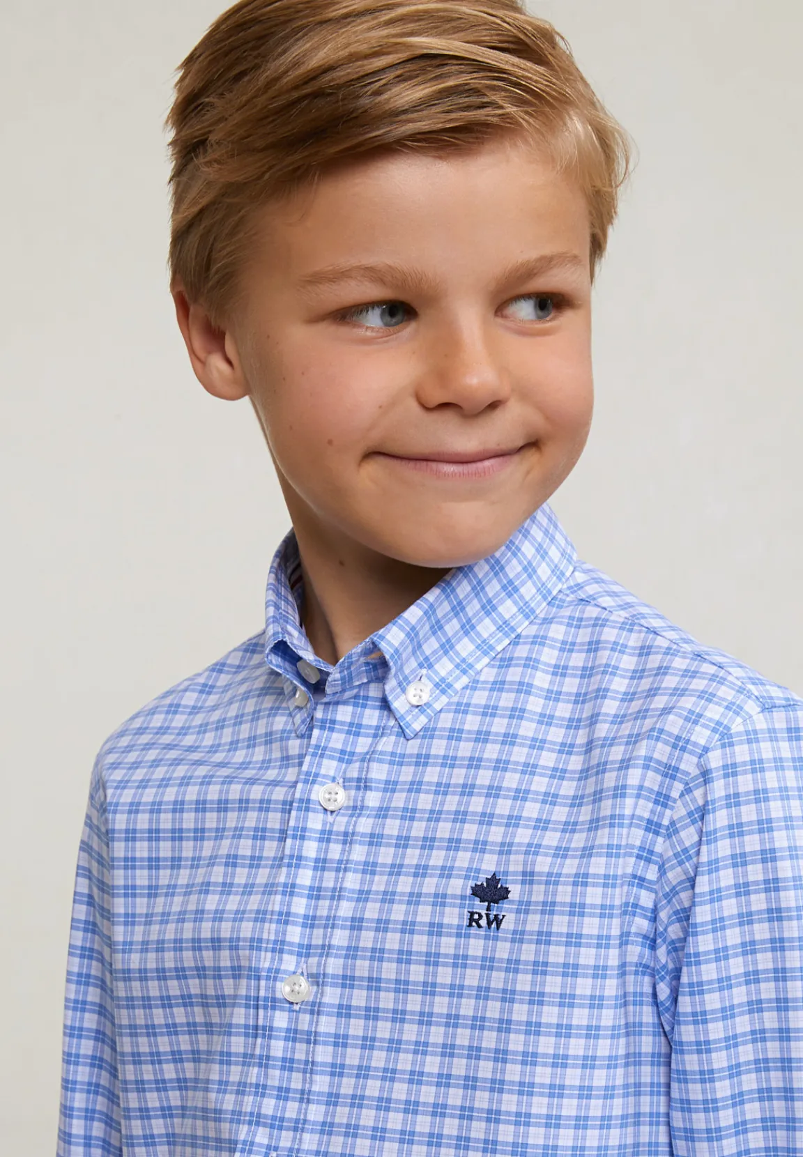 Clearance River Woods Custom fit geruit hemd blauw/wit -