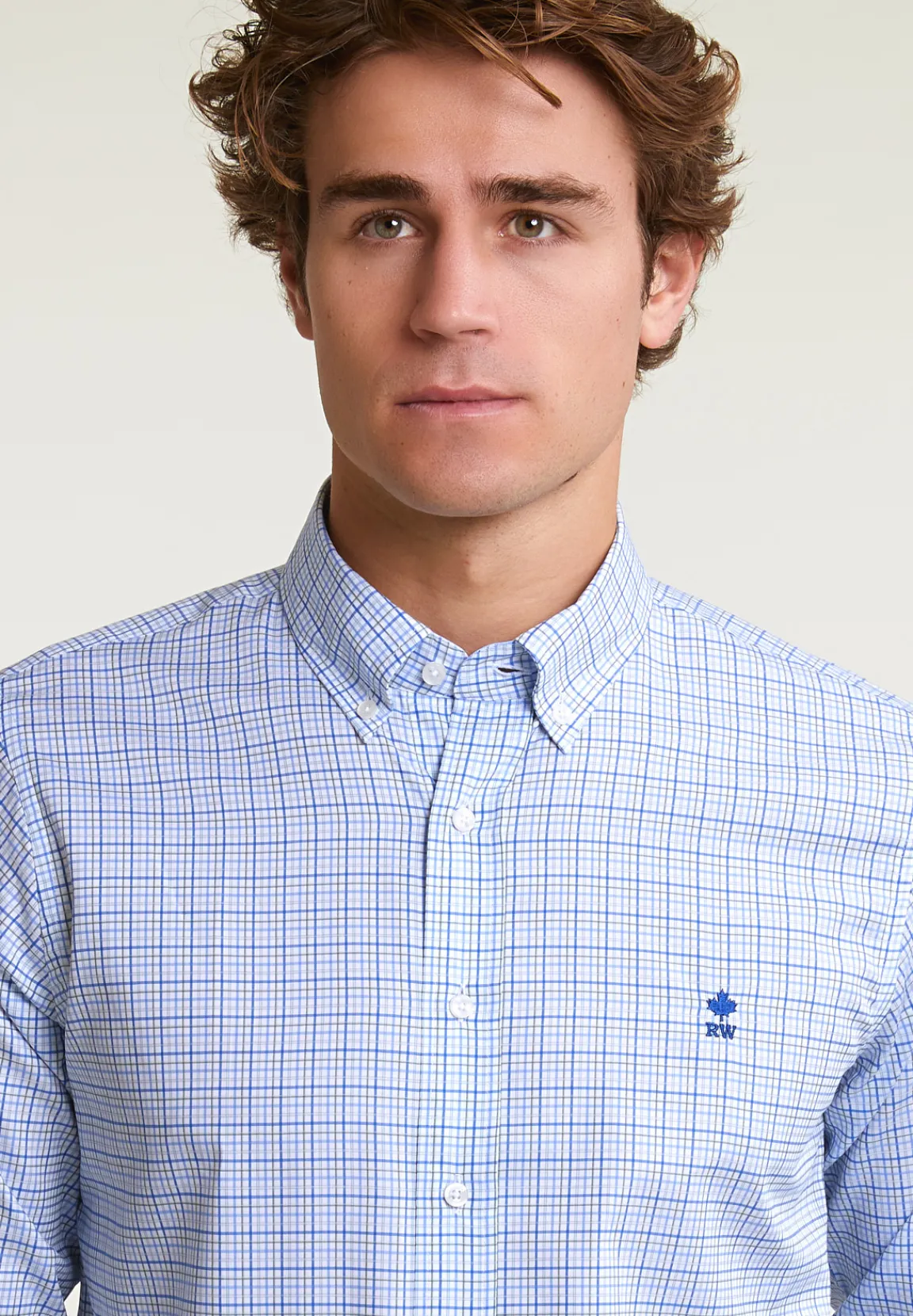 Online River Woods Custom fit geruit hemd blauw/groen -