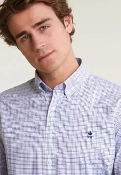 Best River Woods Custom fit geruit hemd blauw/beige -