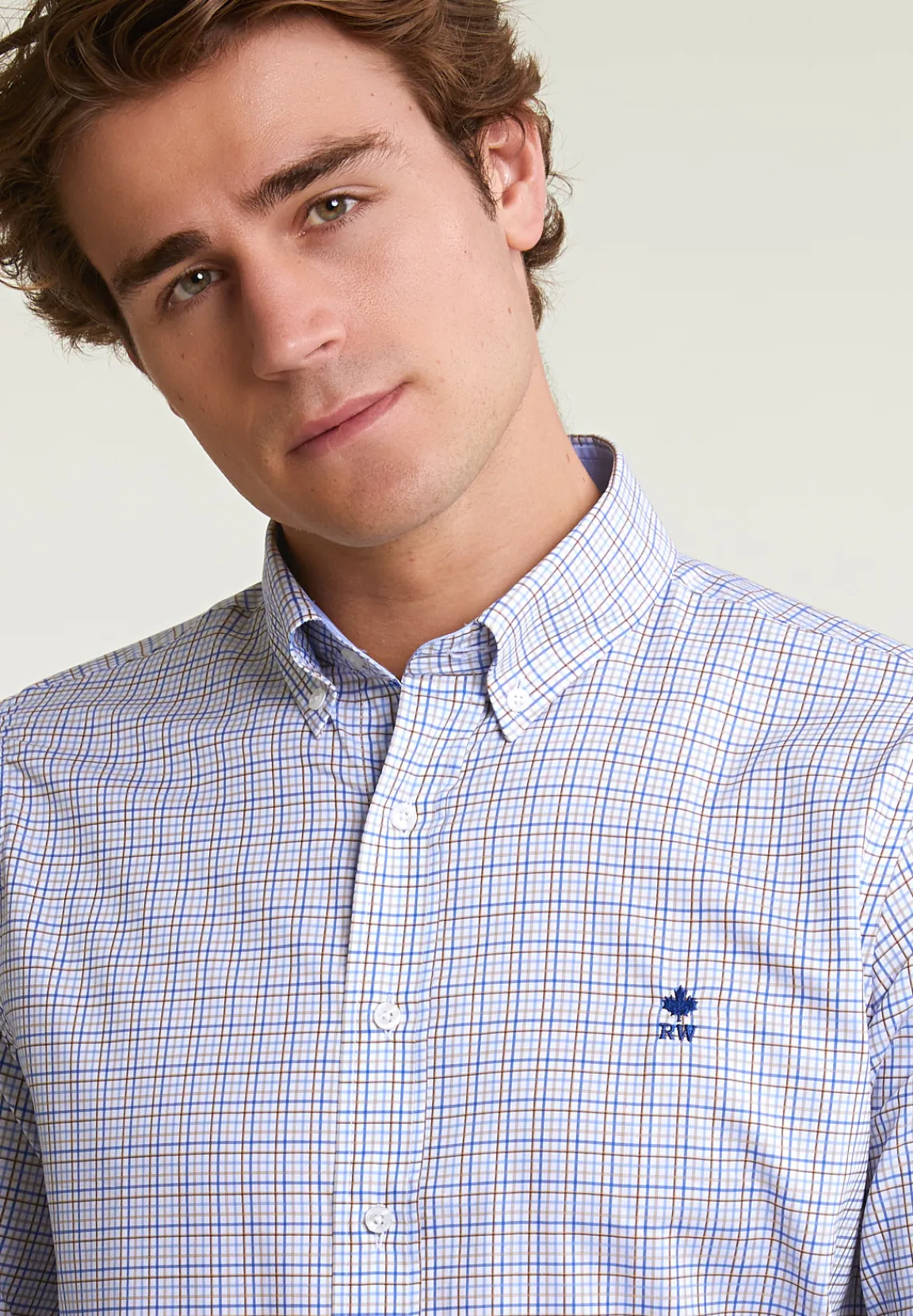 Best River Woods Custom fit geruit hemd blauw/beige -