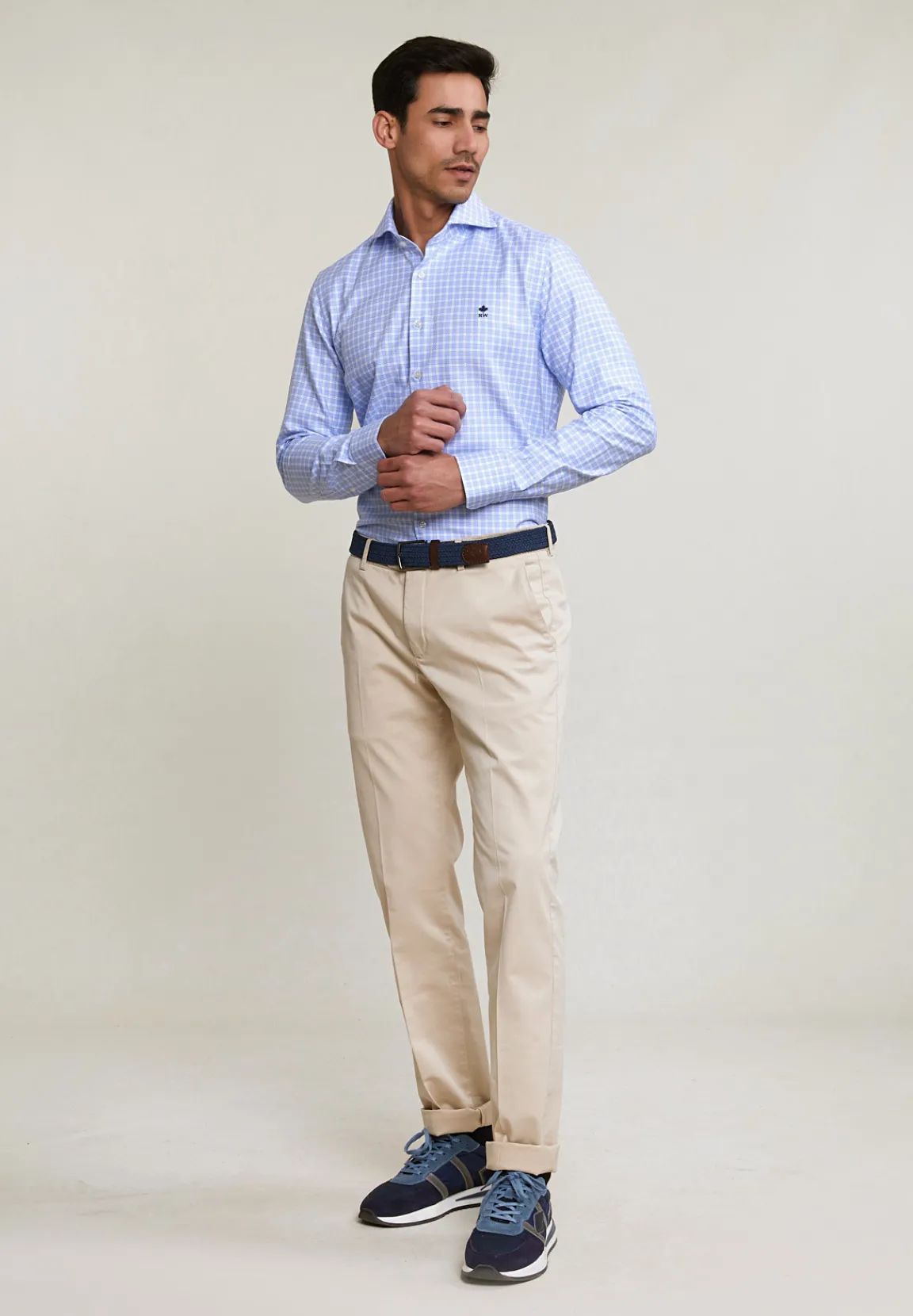 New River Woods Custom fit geruit hemd blauw/wit -