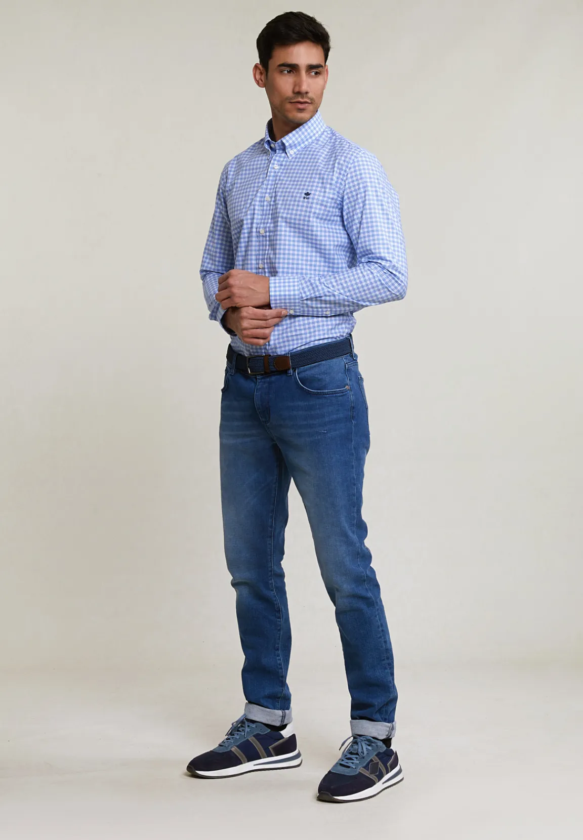 New River Woods Custom fit geruit hemd blauw/wit -
