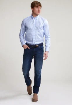 Discount River Woods Custom fit geruit hemd blauw/wit -