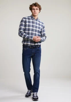 New River Woods Custom fit geruit hemd blauw/beige -