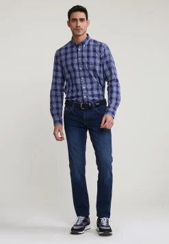 Hot River Woods Custom fit geruit hemd blauw/grijs -