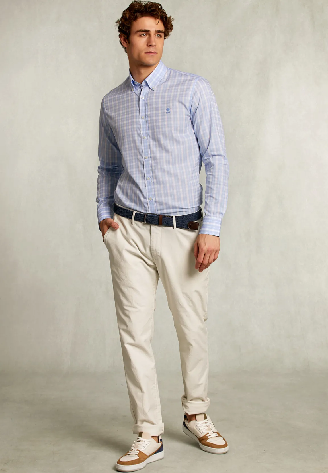 Discount River Woods Custom fit geruit hemd blauw/wit -