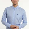 Discount River Woods Custom fit geruit hemd borstzak wit/blauw -