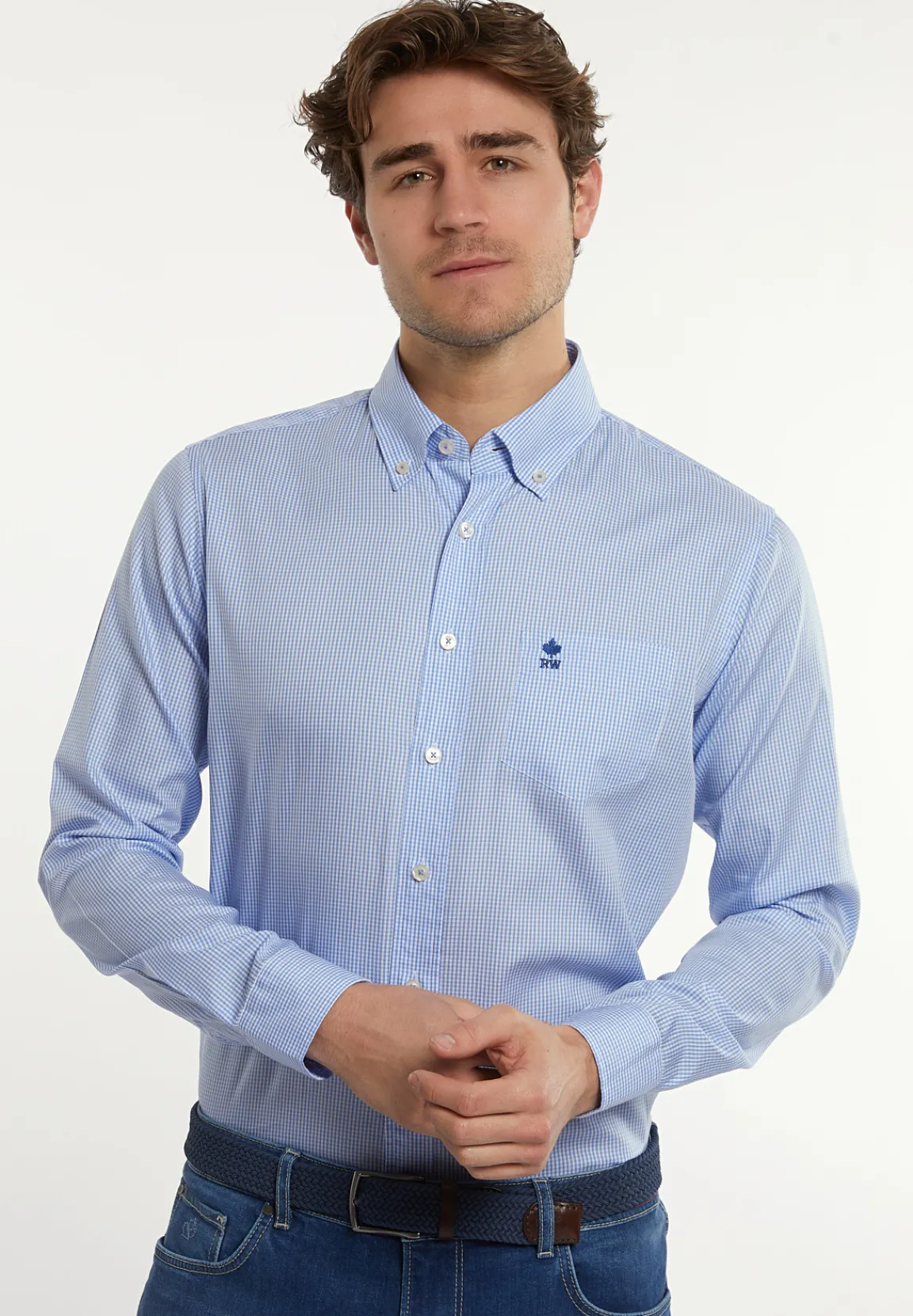 Discount River Woods Custom fit geruit hemd borstzak wit/blauw -