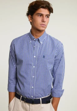 Outlet River Woods Custom fit geruit hemd borstzak blauw/wit -