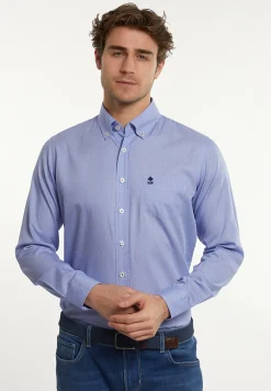 Outlet River Woods Custom fit geruit hemd borstzak blauw/wit -