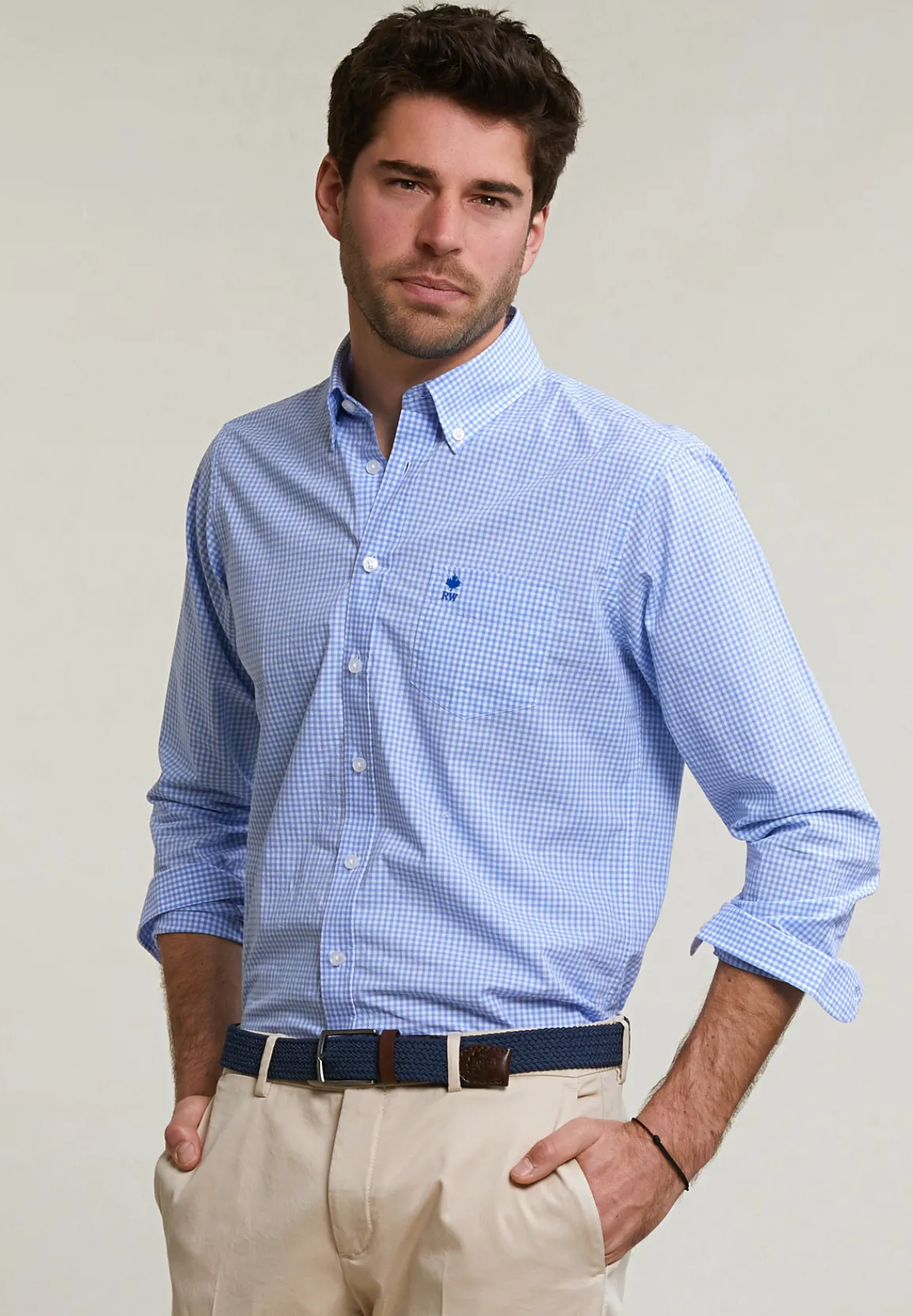 Best River Woods Custom fit geruit hemd borstzak blauw/wit -