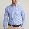 Clearance River Woods Custom fit geruit hemd borstzak beige/blauw -