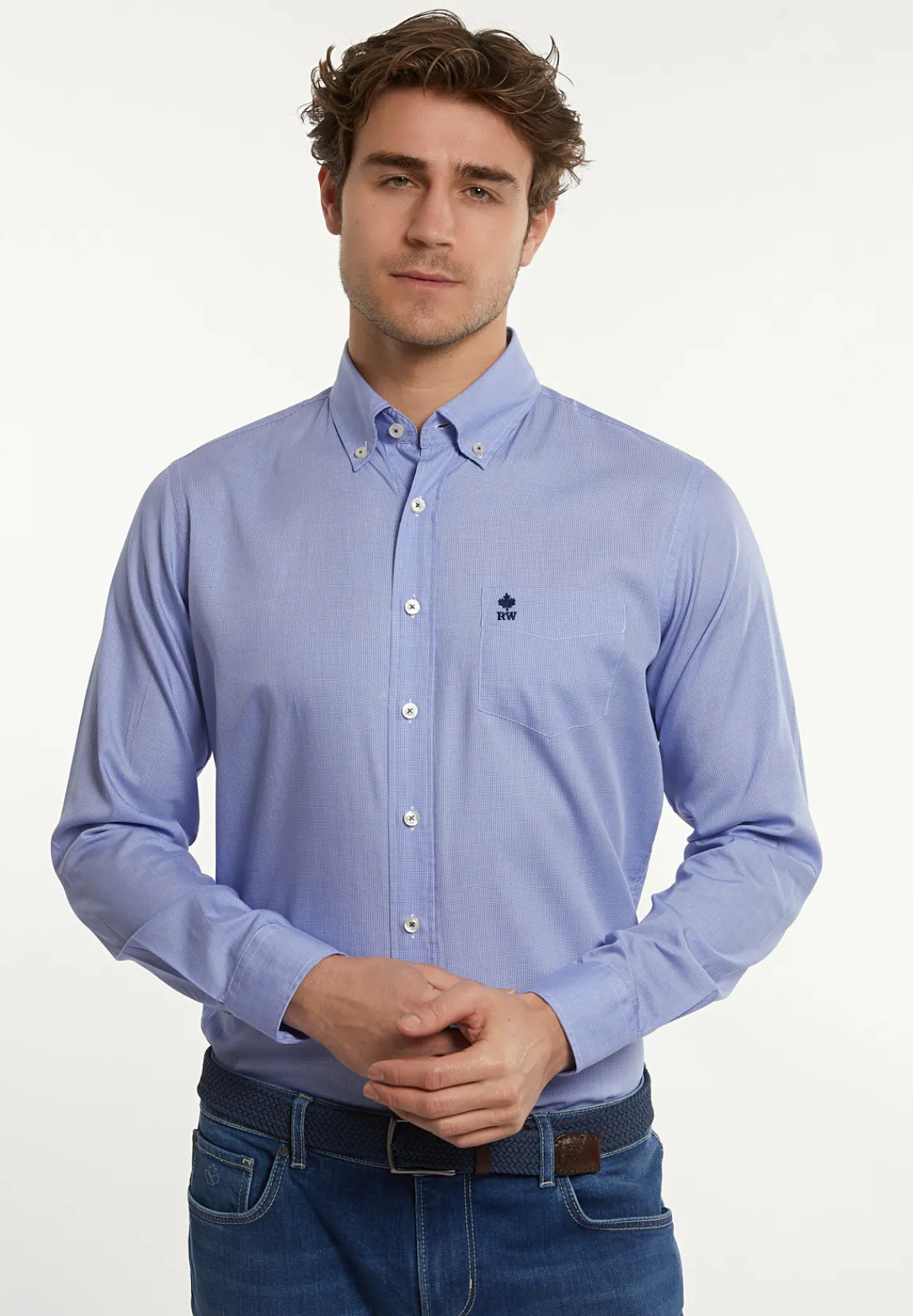 Outlet River Woods Custom fit geruit hemd borstzak blauw/wit -
