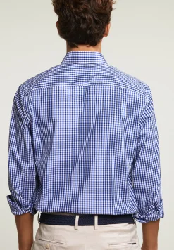 Outlet River Woods Custom fit geruit hemd borstzak blauw/wit -