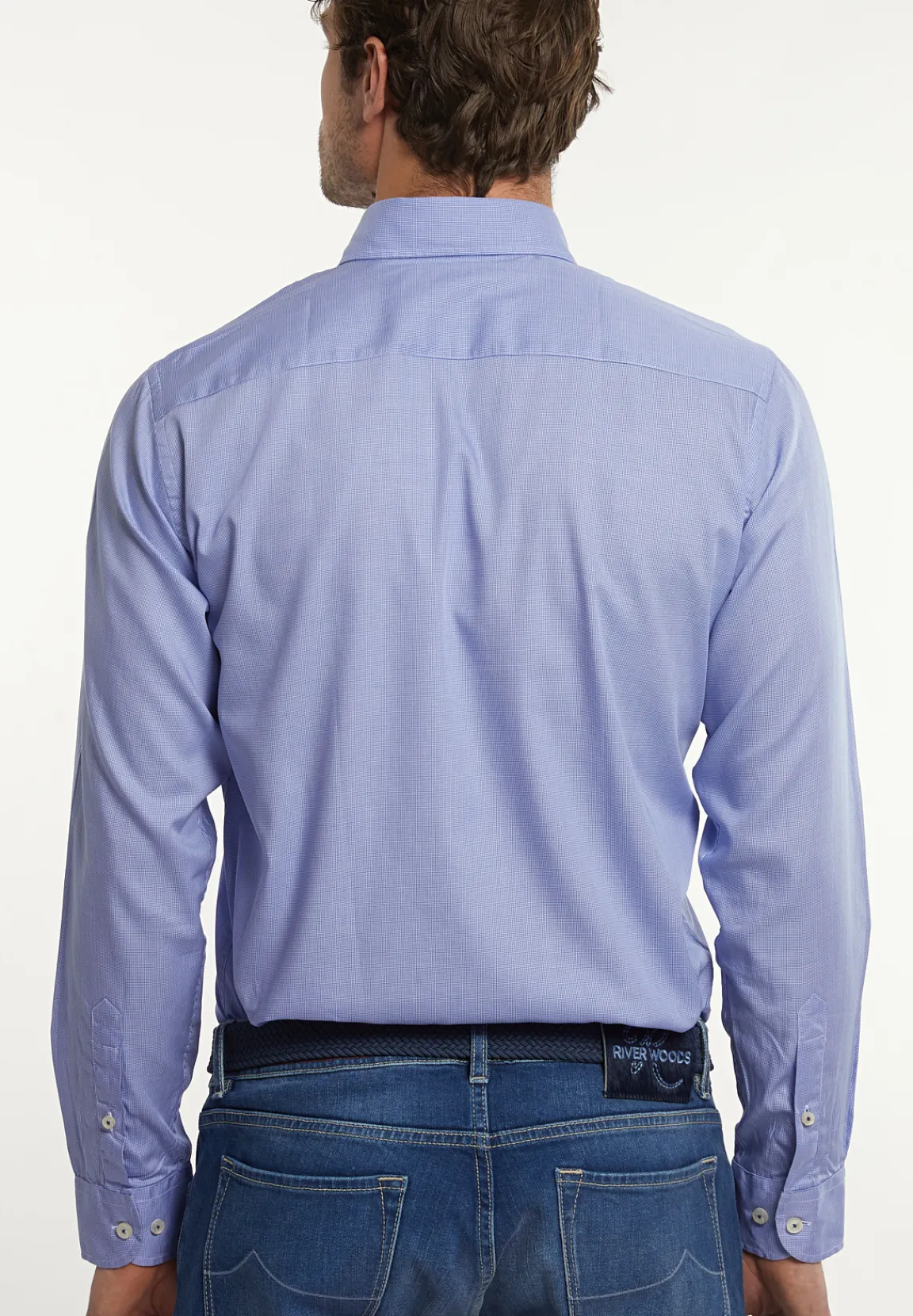 Outlet River Woods Custom fit geruit hemd borstzak blauw/wit -