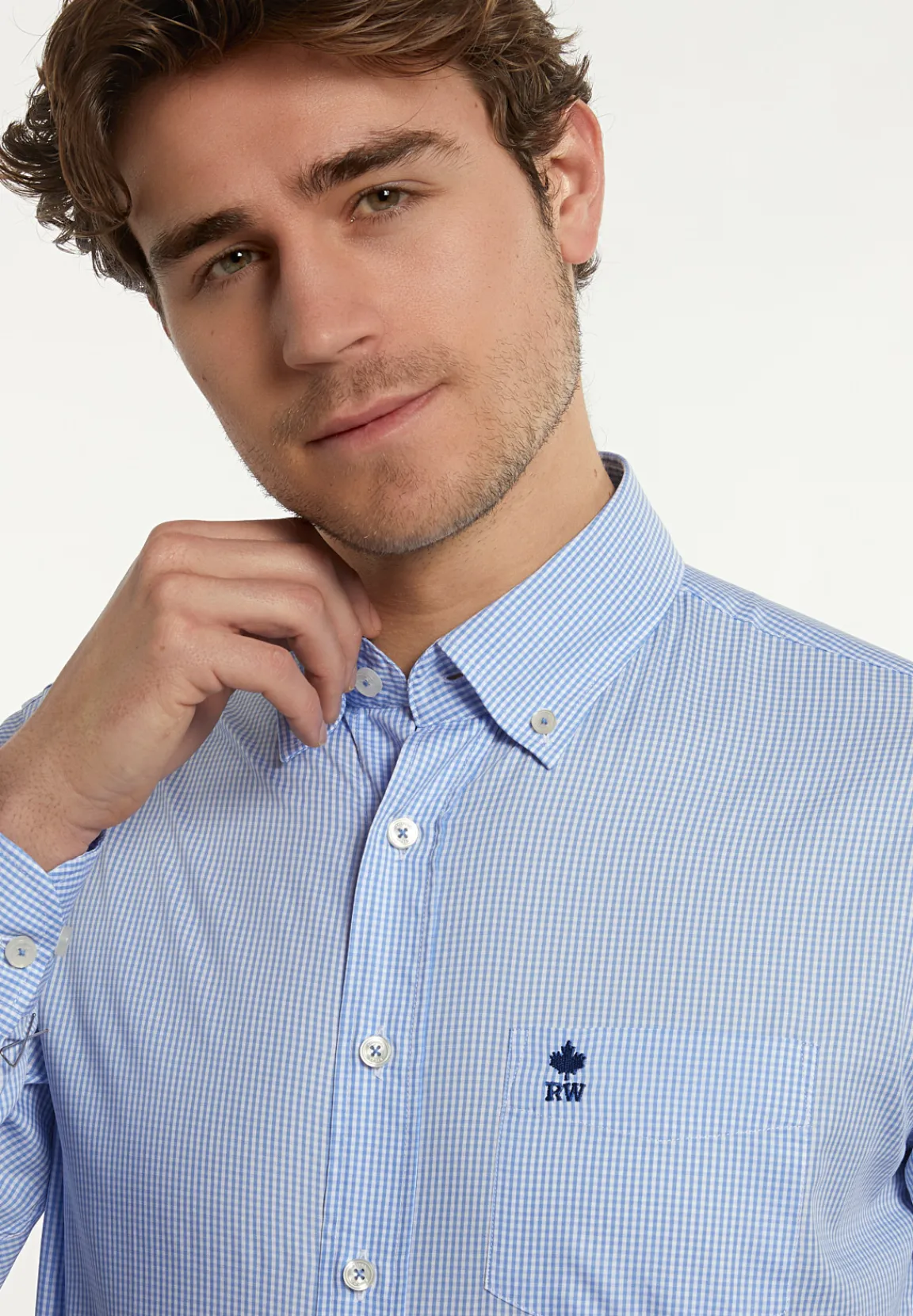Discount River Woods Custom fit geruit hemd borstzak wit/blauw -