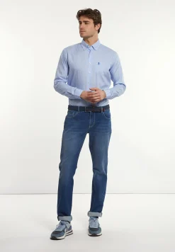 Discount River Woods Custom fit geruit hemd borstzak wit/blauw -