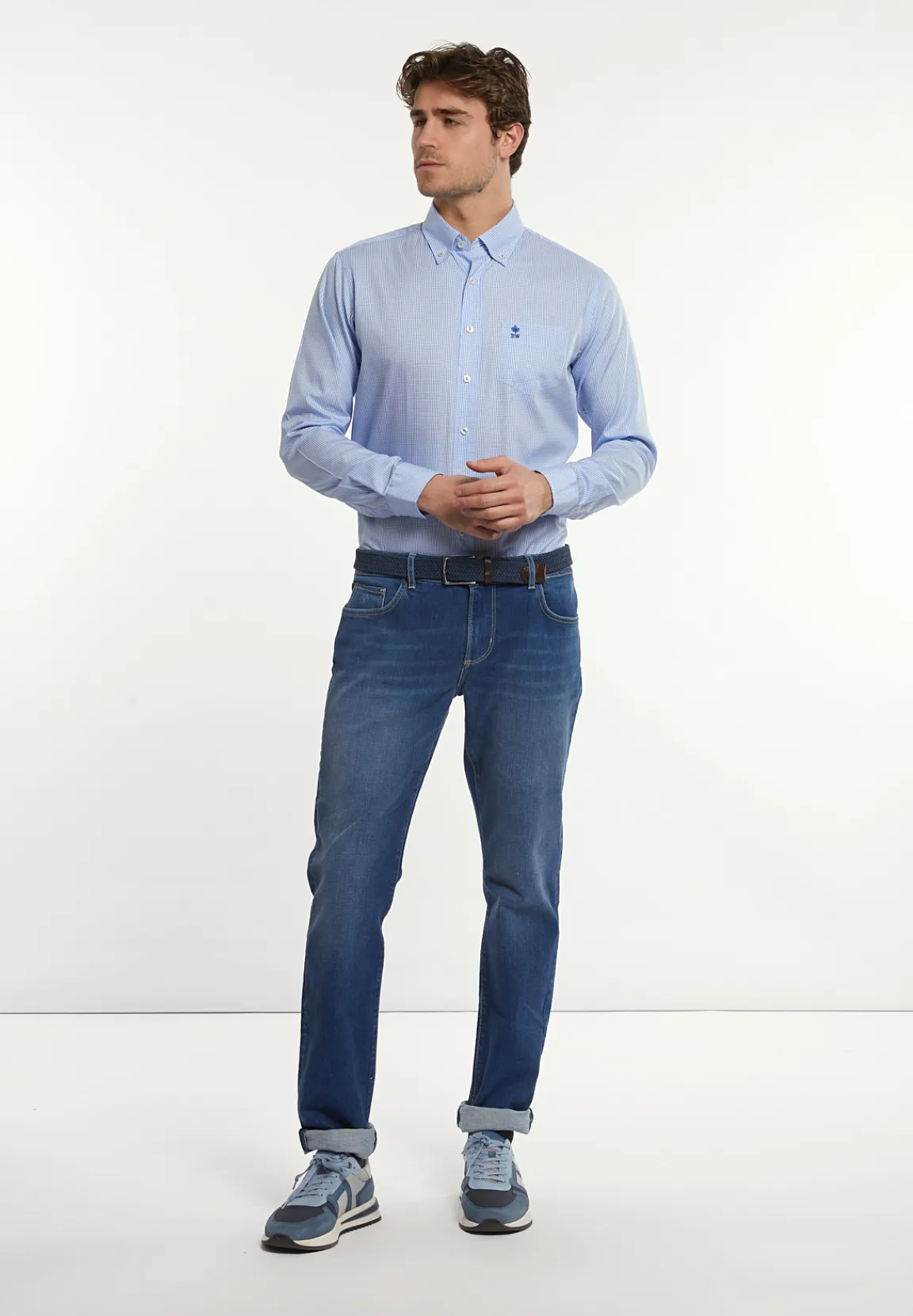 Discount River Woods Custom fit geruit hemd borstzak wit/blauw -