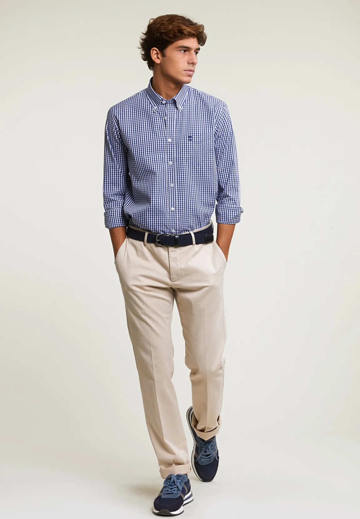 Outlet River Woods Custom fit geruit hemd borstzak blauw/wit -