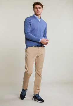 Clearance River Woods Custom fit geruit hemd borstzak beige/blauw -
