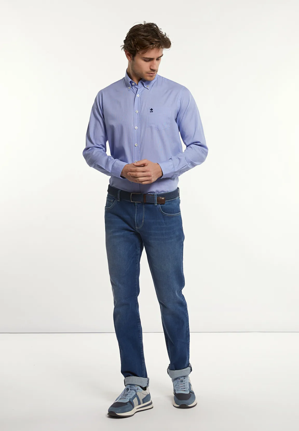 Outlet River Woods Custom fit geruit hemd borstzak blauw/wit -