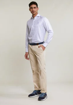 Outlet River Woods Custom fit geruit hemd bruin/wit -