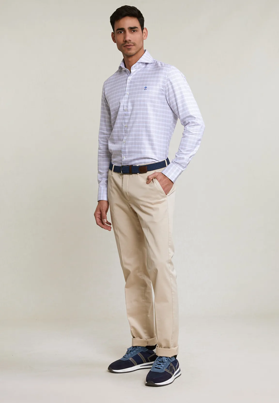 Outlet River Woods Custom fit geruit hemd bruin/wit -