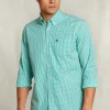 Best River Woods Custom fit geruit hemd groen/wit -