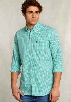 Best River Woods Custom fit geruit hemd groen/wit -