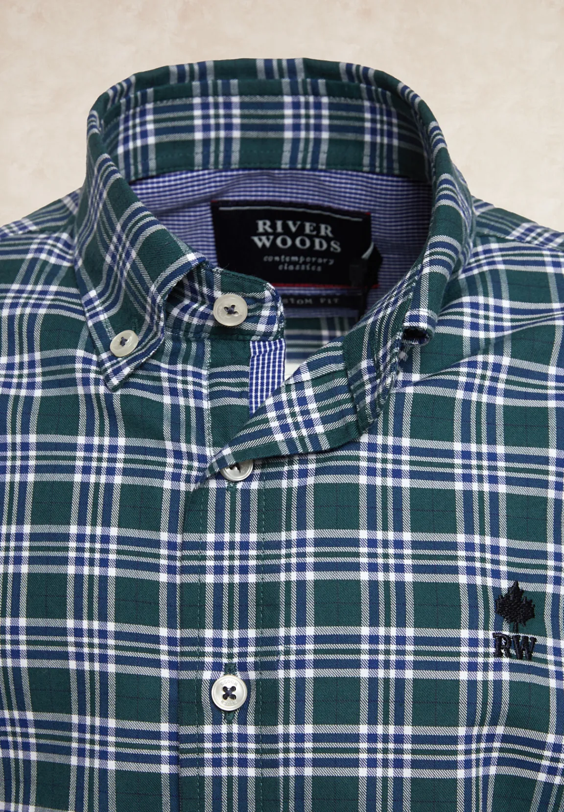 Fashion River Woods Custom fit geruit hemd groen/blauw -