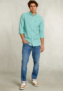 Best River Woods Custom fit geruit hemd groen/wit -