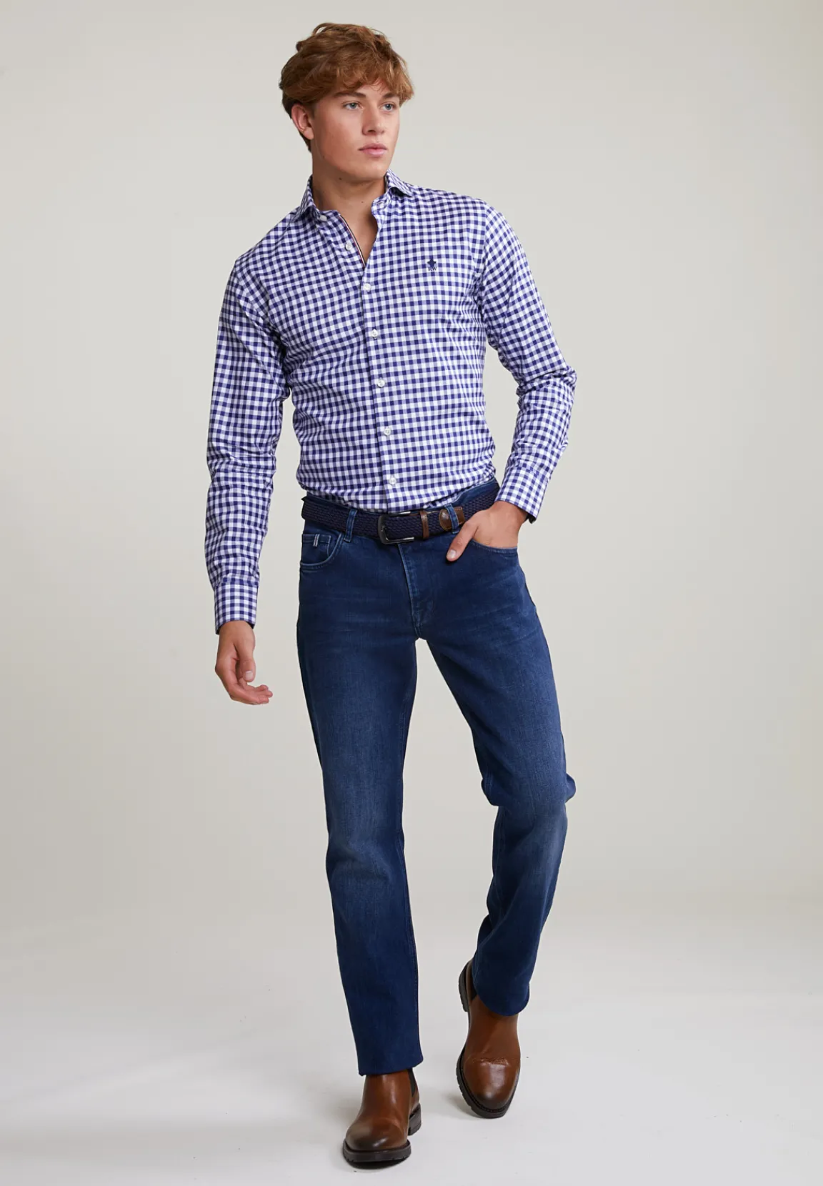 Discount River Woods Custom fit geruit hemd in blauw/wit -