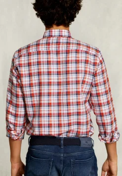 New River Woods Custom fit geruit hemd linnen-katoen multi -