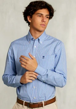 Online River Woods Custom fit geruit hemd met zak blauw/wit -